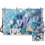 MEHOFOND 7x5ft Blue Boy 1st Birthday Photography Backdrops Hot Air Balloons Bear Baby Adventure Background Kids Party Decor Banner Newborn Photographer Photo Props Studio