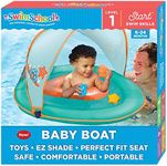 SwimSchool Infant Baby Pool Float with Splash & Play Activity Toys, Adjustable Sun Canopy, Safety Seat, Infant Baby Floatie, 6 - 24 Months- Seafoam/Orange