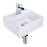 Nidda - Modern White Square Ceramic Small Bathroom Sink, Countertop Basin Or Wall Hung Basin Sink, Compact Cloakroom Basins Wall-Mounted Hand Wash Sink - 4.7x15.4x11.8 Inches (HxWxD)(Bathroom Sink)