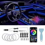 LivTee Smart Car LED Interior Lights with USB Port, LED Strip Fiber Optic Lights, Wireless App Control, Sync to Music, Car Accessories Gifts for Women Men, 5 in 1