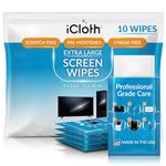 iCloth XL Screen Cleaning Wipes, Lint-Free and Streak-Free, Fast-Drying, Removes Dust, Fingerprints, and Smudges (10 Wipes)