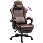 GTPLAYER PRO Gaming Chair with Footrest, Dual Bluetooth 5.1 Speakers, Heavy Duty Large Frame Cold Cure Foam Height Adjustable Computer Desk Chair Dark Brown