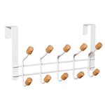 HYMIKO Over Door Hooks, Over Door Hanger 10 Hooks, Door Hooks for Bedrooms/Bathroom,Sturdy Metal Over Door 10 Wooden Coat Hooks for Coat Hat Towel Robes Belt, White (10 Hooks)