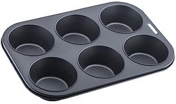 Premium 6 Cup Deep Muffin Pan - Non-Stick, Carbon Steel, Dishwasher Safe - Excellent Heat Conduction - 32cm Length x 22cm Width x 4.25cm Height - Easy to Clean