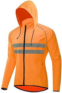 WOSAWE Packable Cycling Jacket Hooded Running Coat Lightweight Biking Windbreaker, Orange with Hood XX-large