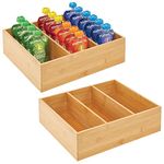 mDesign Set of 2 Kitchen Organiser — Divided Wooden Storage Box for Kitchen Items — Practical Herb, Spice, Coffee and Tea Bag Holder with 3 Sections — Natural