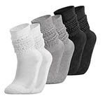 3Pair Slouch Socks Womens Boot Socks for Women White Fluffy Socks Long Fluffy Socks Extra Long Scrunch Knee High Sock Novelty Cotton Knit Socks Fall Winter Boot Socks for Women Girls(Black,White,Grey)