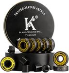 Premium Skateboard Bearings, 608rs Longboard Bearing Black Ceramic Balls - Titanium Coated - Precision Fast Spin ABEC Bearings with Washers and Spacers (Pack of 8)