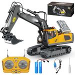 Samtop Remote Control Excavator Toys, 11 Channel 1:20 RC Construction Vehicles, 680° Rotation Hydraulic Car Toys for 4 5 6 7 8 9 10 Year Old Boys Kids, RC Truck Digger Toys Christmas Birthday Gifts