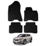 Car Mats for Hyundai Tucson (2015-2021) [Hook Floor Fixing] Tailored Fit Carpet Floor Mat Set Accessory Black Custom Fitted 4 Pieces with Clips - Anti-Slip Backing & Black Trim Edging