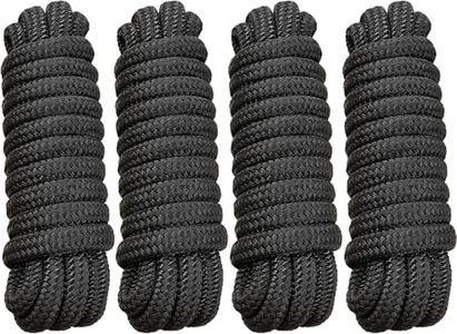 PACTHSD 4 Pack 5/8" x 15' Dock Lines - Marine Grade Nylon Boat Rope with 15" Loop for Docking and Mooring - Double Braided Boat Lines, High Strength, Easy Handling, Fray Resistant - Black