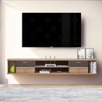 Pmnianhua Floating TV Unit, 47'' Wall Mounted TV Cabinet, Floating Shelves with 4 Drawers, Modern Entertainment Media Console Center Large Storage TV Bench for Living Room & Office (121cm, Dark Brown)