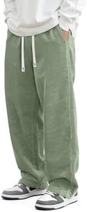 JMIERR Mens Corduroy Pants Straight Leg Baggy Joggers, Light Green, M