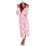 INSIGNIA Ladies Dressing Gown Fluffy Super Soft Hooded (L, Pink Star)