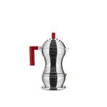 Alessi Pulcina Espresso coffee maker in cast aluminium. Handle and knob in PA, red, 3 Cups