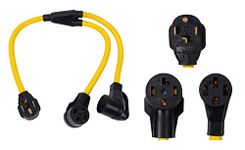 ONETAK NEMA 14-30P to 2 Outlet 14-30R 14-50R Y Splitter 3 Feet 120V/240V 30 Amp STW 10 AWG 4 Prong Male Plug to Female Outlet Receptacle Welder RV Dryer Generator Power Cord Adapter