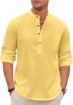 Zombom Men's Kurta || Chinese Collar Long Sleeves || Straight Hip Length Kurtas || Short Kurta for Men || for Festival || Function || Occasion Wear Fancy Kurta for || Best Gifts for Men Yellow