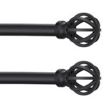 Black Curtain Rod for Windows 28 to 48 Inch, 2 Pack 5/8" Diameter Heavy Duty Metal Stainless Steel Adjustable Small Drapery Rod With Bracket