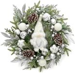 GarveeHome Pre-lit Christmas Wreath for Front Door, 22" Large Lighted Christmas Gnome Wreath, Winter Wreath with Silver White Xmas Balls 30 Lights and Timer for Indoor Outdoor Holiday Decorations