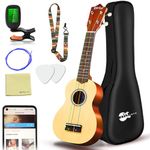 Everjoys Soprano Ukulele Beginner Kit 21 Inch Ukelele w/Free Online Lesson Carrying bag Digital Tuner Strings Picks, All in One Set