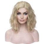 BERON 14" Women Girls Short Curly Bob Wavy Wig Body Wave Halloween Cosplay Daily Party Wigs (Blonde)