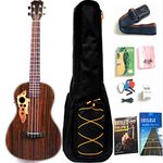 30 Inch All Rosewood Baritone Acoustic Ukulele With Built-in Preamps and Adjustable Truss Rod come with Gig Bag, Strap, spare Nylon String, Electronic Tuner