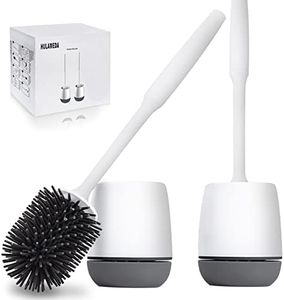 Hulameda Toilet Brush and Holder 2 Pack, Silicone Toilet Cleaning Brush with Quick Drying Holder, 3.2 x 5.5 Inches, Gray & White, (Flooring/Mounted Wall)