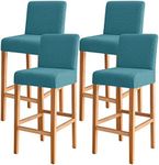 FORCHEER Bar Stool Chair Cover with Backs Set of 6 Jacquard Dining Chair Slipcovers Cafe Barstool Slipcover Square Removable Furniture Chair Seat Cover Elastic Bottom (4PC,Turquoise Blue)