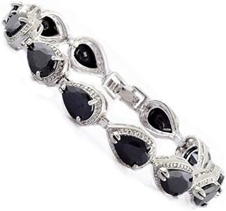 RIZILIA Tenis Pulsera [18cm/7inch] con Corte de Pera Piedras Preciosas Circonita CZ [Ónix Negro] en 18K Chapado en Oro Blanco, Elegancia Moderna Sencillo