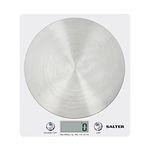 Salter White Disc Digital Kitchen Scale – Electronic Food Scale, Add & Weigh Multiple Ingredients, 5kg Capacity, Aquatronic For Measuring Liquids, Easy Read LCD Display, Includes Battery