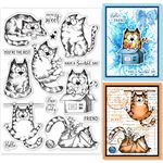 GLOBLELAND 8.3x5.8in Cat Clear Stamps Lovely Cat Silicone Stamps Wish Words Rubber Transparent Rubber Seal Stamps for Card Making DIY Scrapbooking Crafting Decoration