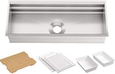 Kohler Prolific 44 inch Extra Large Workstation Stainless Steel Single Bowl Kitchen Sink with included Accessories, 10 inches deep, 18 gauge, Undermount installation K-23652-NA