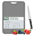 Gintan TPU Cutting Board, BPA-Free, with Knife and JuiceGroove,Scratch Resistant Flexible Cutting Boards for Kitchen, Dishwasher Safe, Easy-Grip Handle, Non-Slip （Dark Grey）