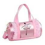 besbomig Girls Ballet Dance Bag, Pink Shoulder Crossbody Sports Bag, Princess Ballet Shoes Dancewear Storage Handbag Barrel Tote for Ballerina Dancer Kids Children