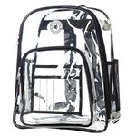 Praise Start 17" Deluxe 0.5 mm Super Heavy Duty Vinyl See Through PVC Clear Backpack With Black Trim