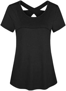 Kimmery Going Out Tops for Women Ladies Short Circle Neckline Stretchy Silky Wicks Tees Summer Regularly Type Gym Shirts Sweat Session Black XXL