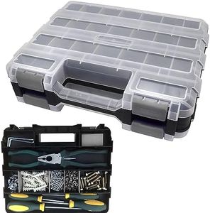 Double Side Tool Box Organizer, Hardware Storage Box, Portable Small Parts Organizer with Removable Plastic Dividers for Screws, Nuts, Nails, Bolts, Grey