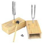 2pcs Tuning Fork with Wood Resonator Box, 440HZ Virbration Experimental Instrument with 1 pcs Tuning Fork Knocker