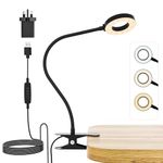 KLINTOS LED Desk Lamp Clip on Light, Table Lamp【3 Color Modes & 10 Brightness】, Reading Lamp with USB Adapter, 40cm Flexible Clip on Lamp, Reading Light, Clamp Lamp for Reading/Studying/Working/Makeup