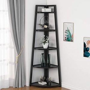 Tribesigns 70 inch Tall Corner Shelf, 5 Tier Modern Corner Bookshelf Bookcase Industrial Corner Ladder Shelf Plant Stand for Living Room, Kitchen, Home Office (Black)