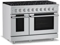Hauslane 48" Dual Fuel Range in Stainless Steel, 8 Burners up to 20,000 BTU 6.7 cu. ft., Double Convection Oven with 5 Rack Positions, 5-Year Warranty, Convertible NG/LP Cool-Touch Triple-Layer Door