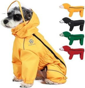 PINA Dog Raincoat, Waterproof Dog Rain Jacket with Hood, Lightweight Dog Jacket with Leash Hole, Dog Poncho with Reflective Strap and Pocket for Wet Weather, Full Wrap Design for Full Protection