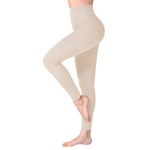 SINOPHANT High Waisted Leggings for Women, Buttery Soft Elastic Opaque Tummy Control Leggings, Plus Size Workout Gym Yoga(Beige white1,S-M)