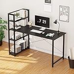 VERMESS Computer Desk with 4 Tiers Shelves, 55 Inch Sturdy Table with Reversible Bookshelf for Home Office, Study Tower Desk for Small Space, Industrial Modern Style,Black