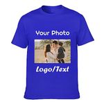 Personalised Mens T-Shirt with Your Any Text, Photo or Logo, Make Your Own Custom Tee for Business, Stag & Hen Party Tees, Blue, L