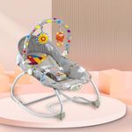 Infantso Baby Rocker & Bouncer for 0 to 2 Years, Portable Rocker for Newborn with Mosquito Net, U-Shaped Pillow with Calming Vibrations, Adjustable Toddler Swing, Rocker Grey