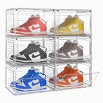BASTUO Shoe Box, 6 Pack Shoe Organizer, Shoe Storage Clear Plastic Stackable, Closet Organizers and Storage for Display Sneakers, Heels, Collectibles