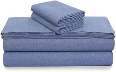 Tribeca Living Yarn Dyed 100% Cotton Queen Flannel Bed Sheet Set, Velvety Soft Portuguese Flannel Sheets, Extra Deep Pocket 4-Piece Bedding Set, 180-GSM Cozy Flannel, Heather Moonlight Blue