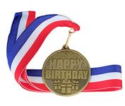 Emblems-Gifts Personalised Happy Birthday Medal and Ribbon ENGRAVED FREE (T)