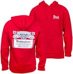 Bud King of Beers Budweiser Front and Back Print Red Hoodie, Red, XX-Large